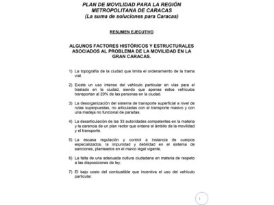 Plan Movilidad para la Región Metropolitana de Caracas